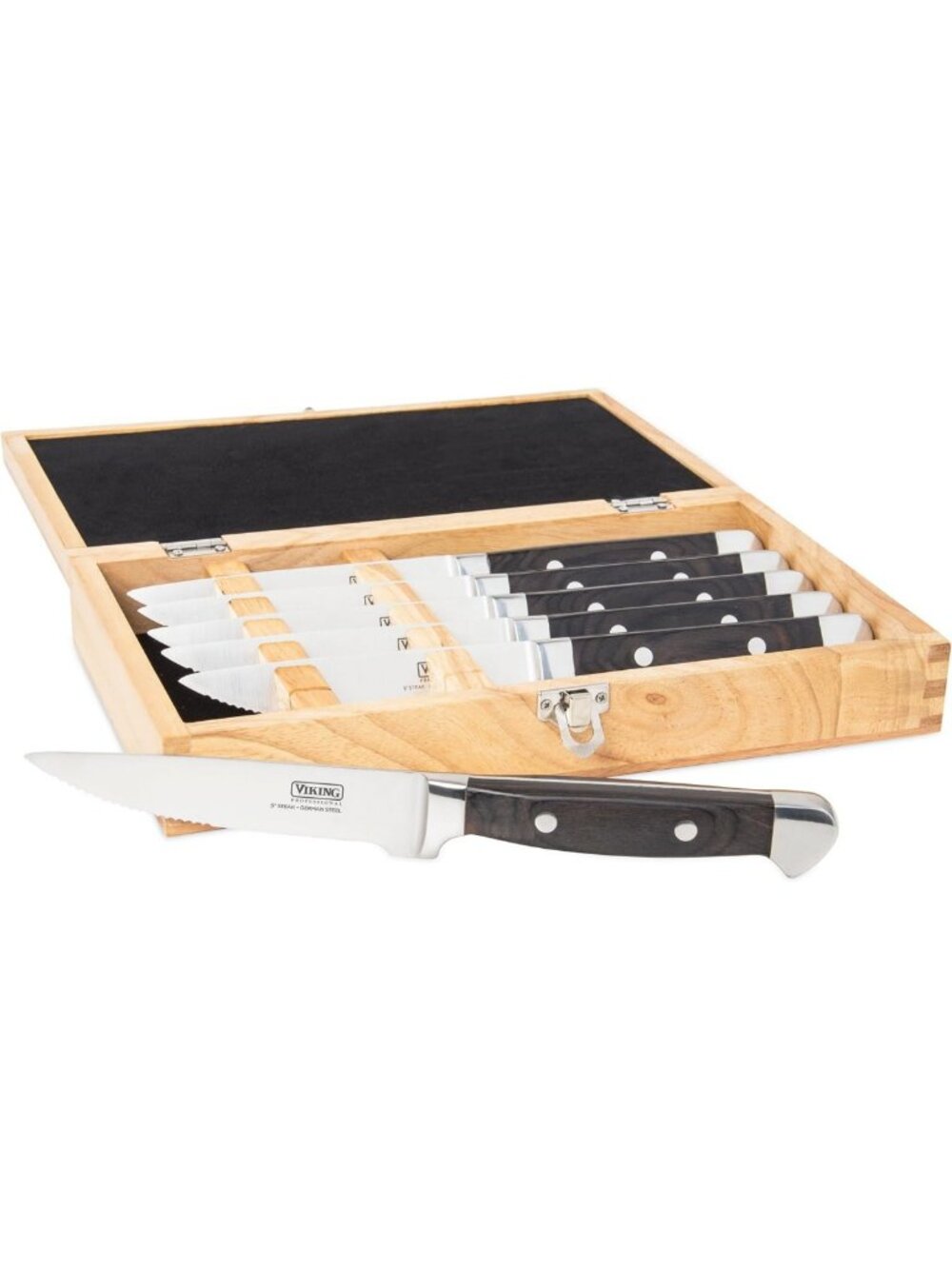 6-Piece Stainless Steel Steak Knife Set with Pakkawood Handles & Wooden Box